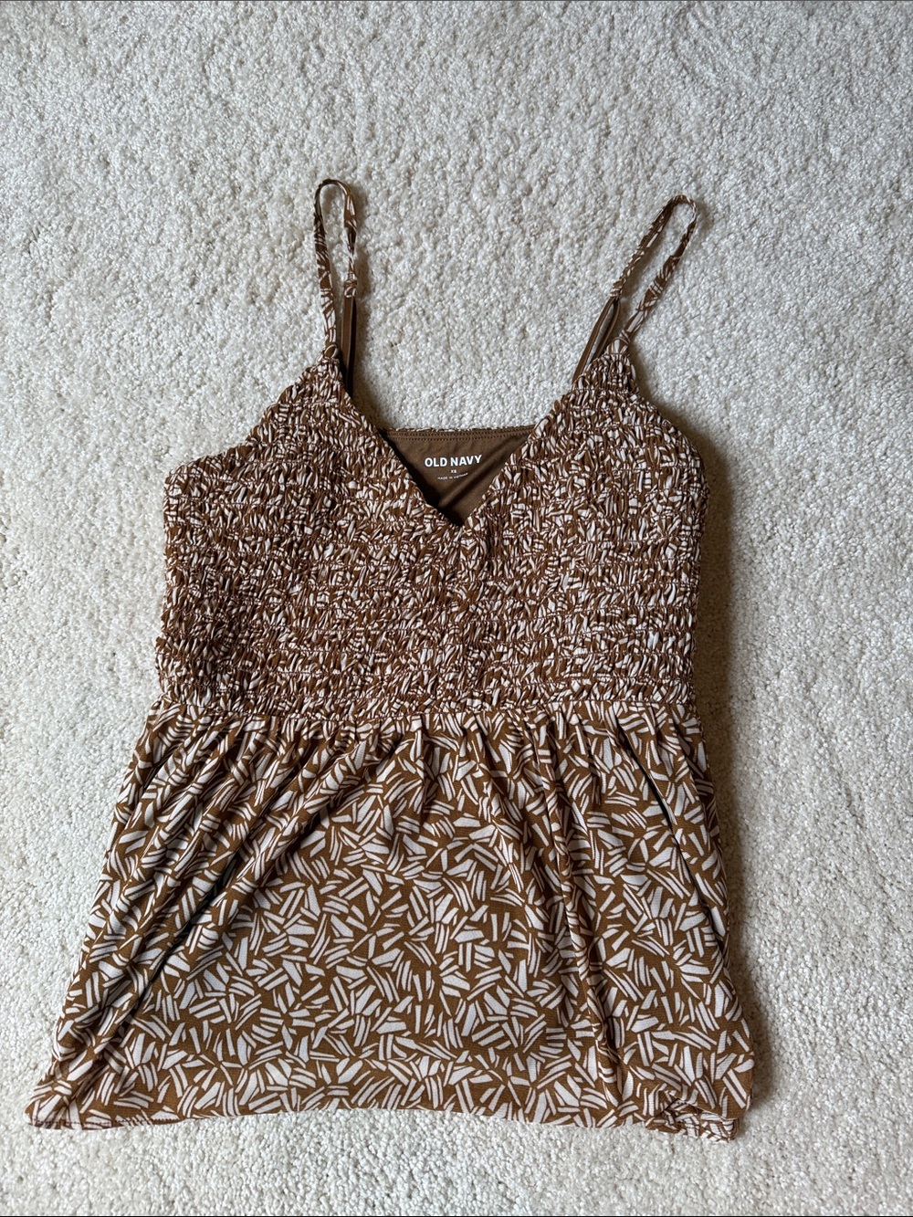 Old Navy Brown Printed Smocked Cami with White Accent Pattern